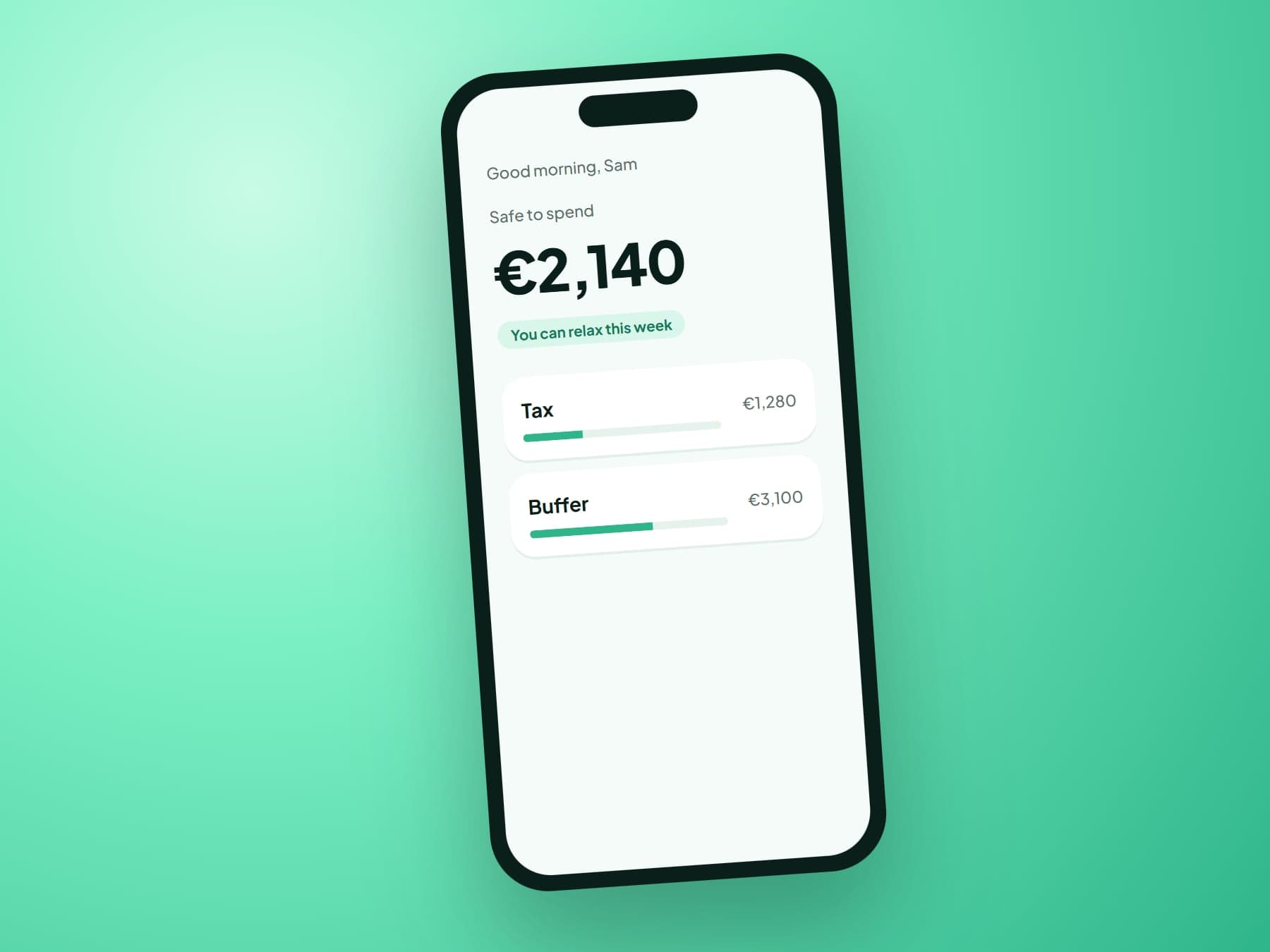 Close-up of Halden's 'safe to spend' home screen