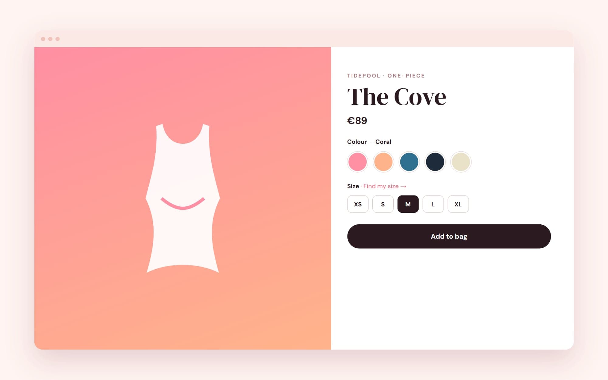 Tidepool product page with large colour swatches