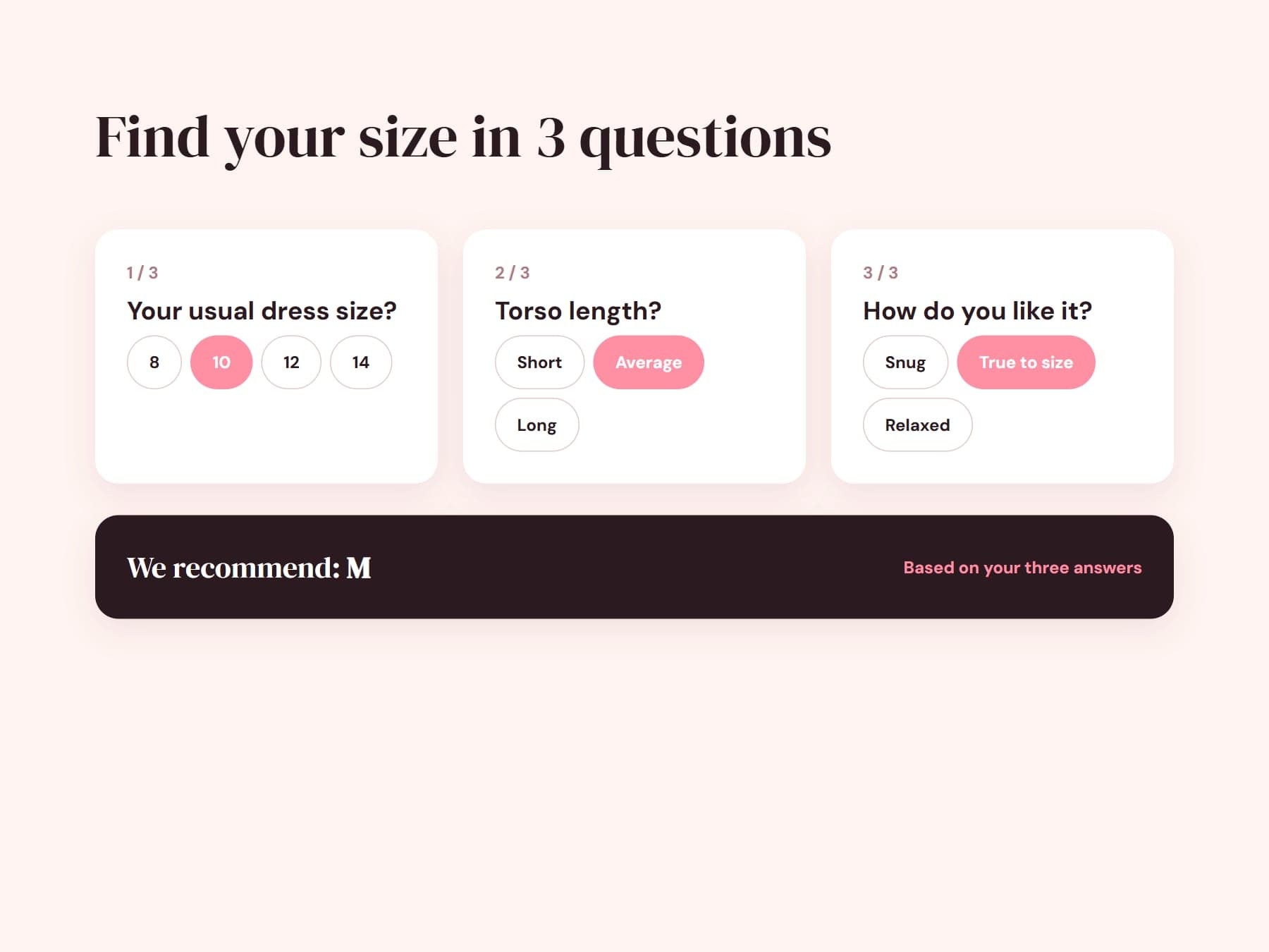 Tidepool's three-question fit finder