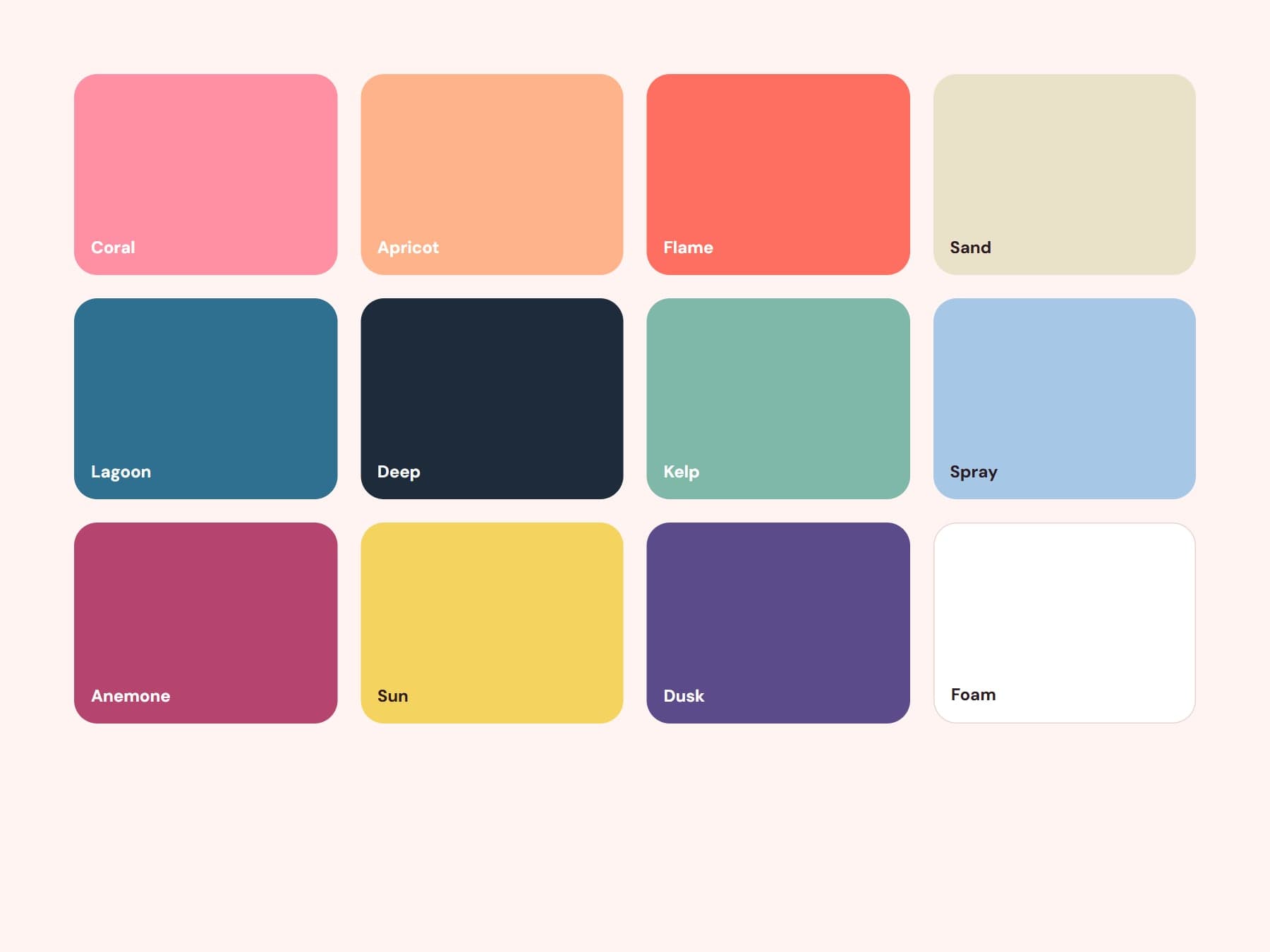Tidepool's colourway palette